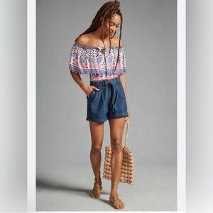 FARM Rio Off The Shoulder Crop Ruffle Blouse